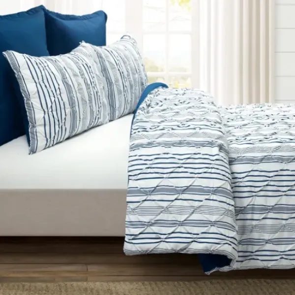 Comforters-Kirkland's Home Navy Pintuck Stripe King 5-Pc. Comforter Set Blue/White