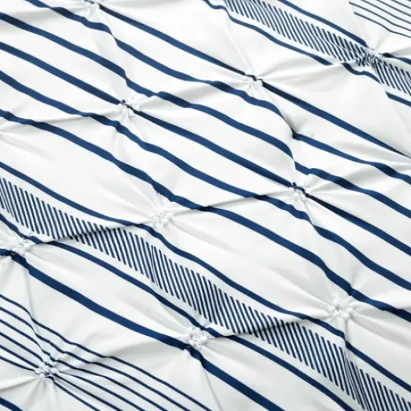 Comforters-Kirkland's Home Navy Pintuck Stripe King 5-Pc. Comforter Set Blue/White
