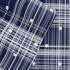 Bed Sheets-Kirkland's Home Navy Plaid Polka Dot 3-Pc. Twin Sheet Set Blue