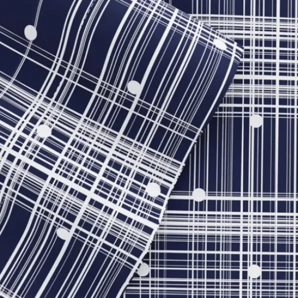Bed Sheets-Kirkland's Home Navy Plaid Polka Dot 3-Pc. Twin Sheet Set Blue