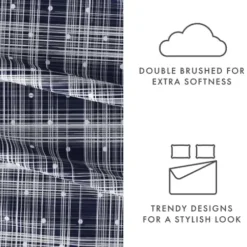 Bed Sheets-Kirkland's Home Navy Plaid Polka Dot 3-Pc. Twin Sheet Set Blue