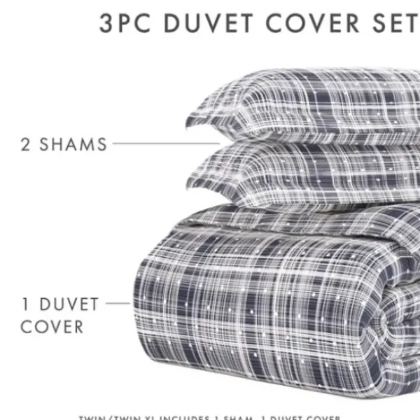 Duvets-Kirkland's Home Navy Plaid Polka Dot 2-Pc. Twin Duvet Cover Set Blue/White