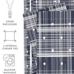 Duvets-Kirkland's Home Navy Plaid Polka Dot 2-Pc. Twin Duvet Cover Set Blue/White