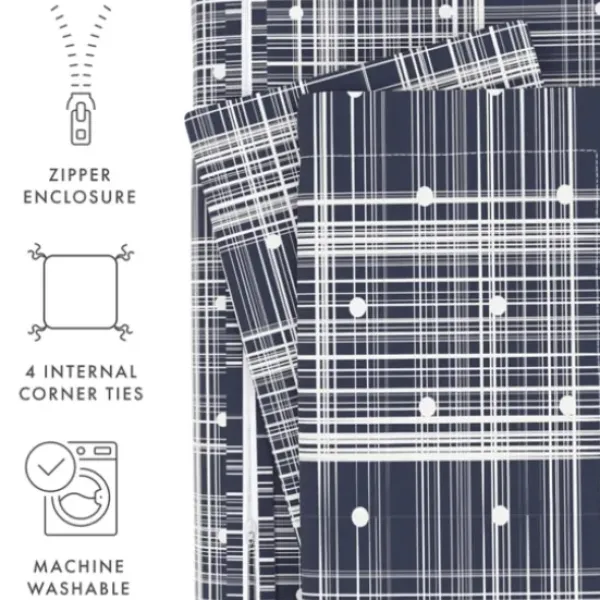 Duvets-Kirkland's Home Navy Plaid Polka Dot 2-Pc. Twin Duvet Cover Set Blue/White