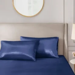 Bed Sheets-Kirkland's Home Navy Satin King 2-Pc. Pillow Case Set Blue