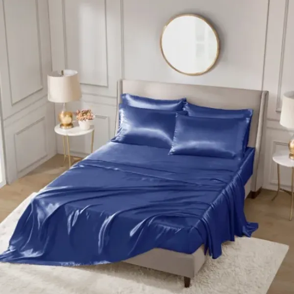 Bed Sheets-Kirkland's Home Navy Satin 6-Pc. Full Sheet Set Blue