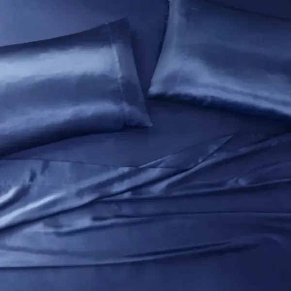 Bed Sheets-Kirkland's Home Navy Satin 6-Pc. Full Sheet Set Blue
