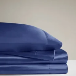 Bed Sheets-Kirkland's Home Navy Satin 6-Pc. Full Sheet Set Blue
