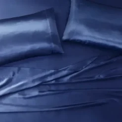 Bed Sheets-Kirkland's Home Navy Satin 6-Pc. King Sheet Set Blue