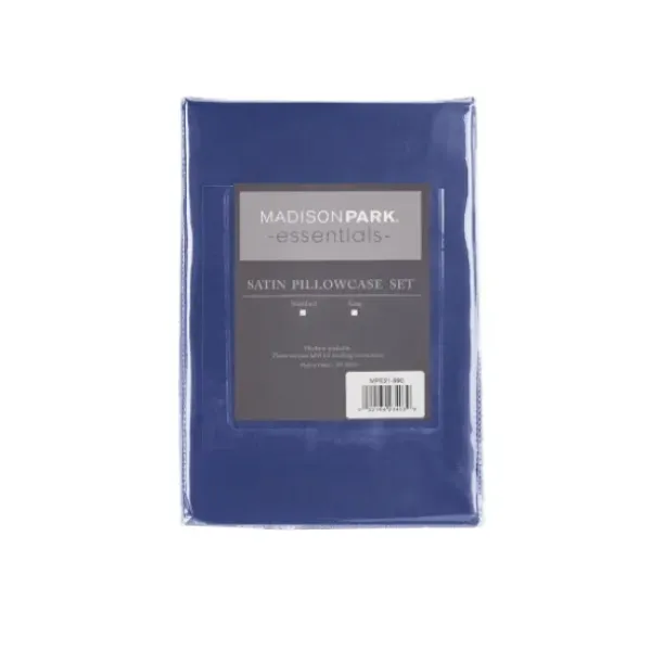 Bed Sheets-Kirkland's Home Navy Satin Standard 2-Pc. Pillow Case Set Blue