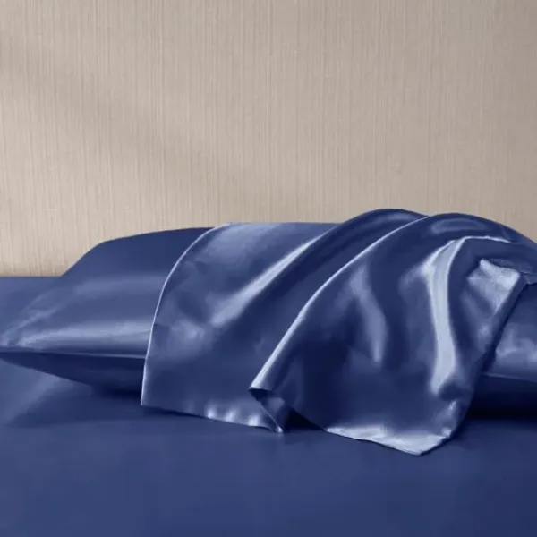 Bed Sheets-Kirkland's Home Navy Satin Standard 2-Pc. Pillow Case Set Blue