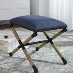 Benches & Ottomans-Kirkland's Home Navy Seat And Black Metal Ottoman Blue