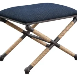 Benches & Ottomans-Kirkland's Home Navy Seat And Black Metal Ottoman Blue