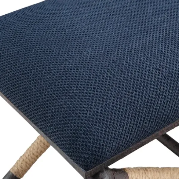 Benches & Ottomans-Kirkland's Home Navy Seat And Black Metal Ottoman Blue