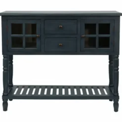 Console Tables-Kirkland's Home Navy Slatted Windowpane Console Table Blue