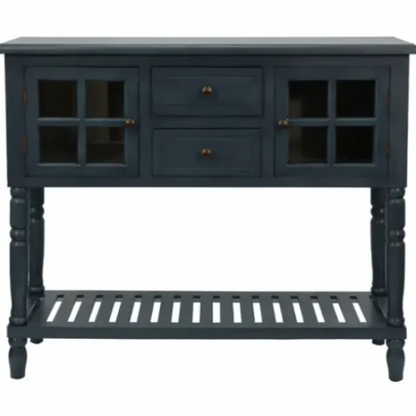 Console Tables-Kirkland's Home Navy Slatted Windowpane Console Table Blue