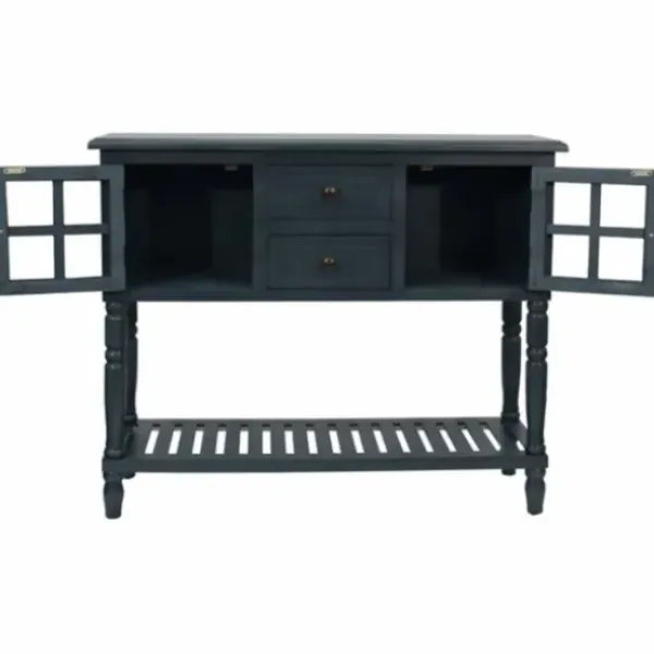 Console Tables-Kirkland's Home Navy Slatted Windowpane Console Table Blue