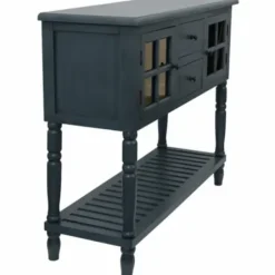 Console Tables-Kirkland's Home Navy Slatted Windowpane Console Table Blue
