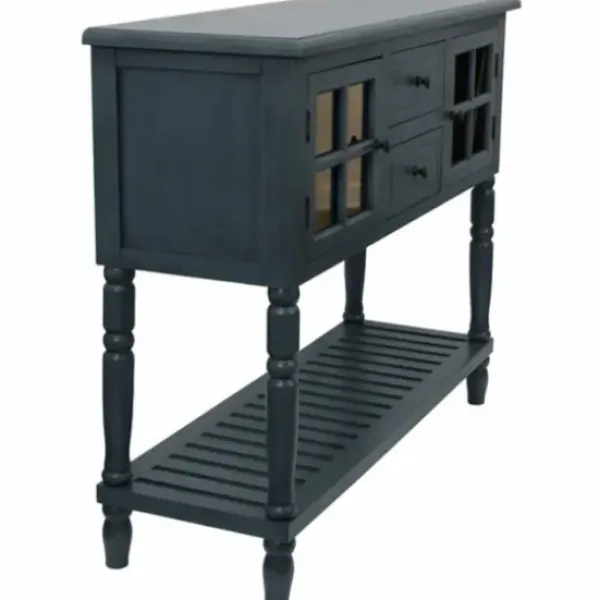 Console Tables-Kirkland's Home Navy Slatted Windowpane Console Table Blue
