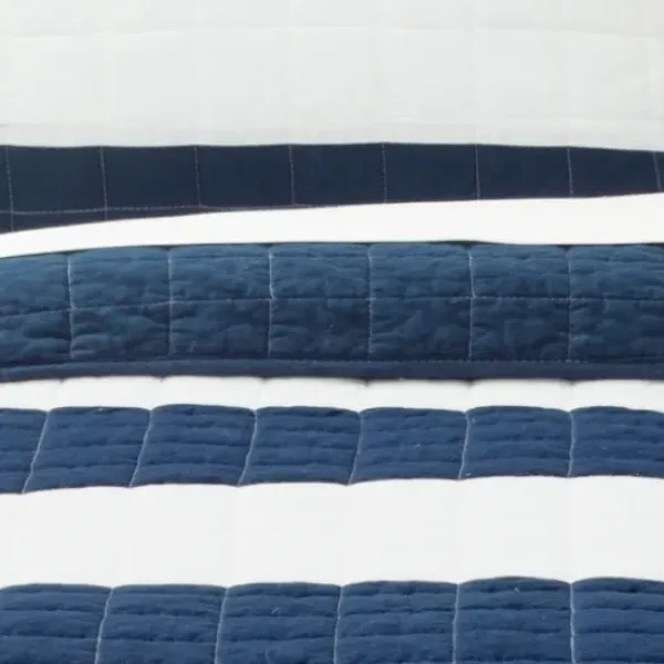 Quilts-Kirkland's Home Navy Stripe 3-Pc. Full/Queen Quilt Set Blue/White