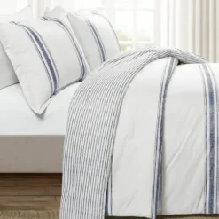 Comforters-Kirkland's Home Navy Stripe 3-Pc. King Comforter Set White/Blue