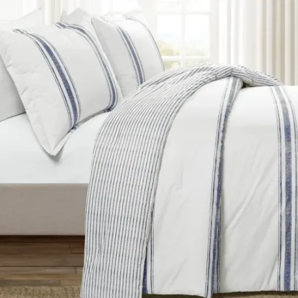 Comforters-Kirkland's Home Navy Stripe 3-Pc. King Comforter Set White/Blue