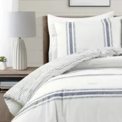 Comforters-Kirkland's Home Navy Stripe 3-Pc. King Comforter Set White/Blue