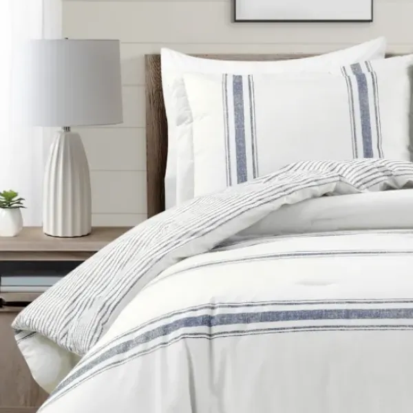 Comforters-Kirkland's Home Navy Stripe 3-Pc. King Comforter Set White/Blue