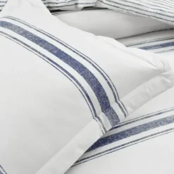 Comforters-Kirkland's Home Navy Stripe 3-Pc. King Comforter Set White/Blue