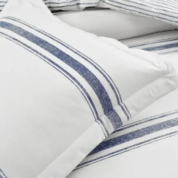 Comforters-Kirkland's Home Navy Stripe 3-Pc. King Comforter Set White/Blue