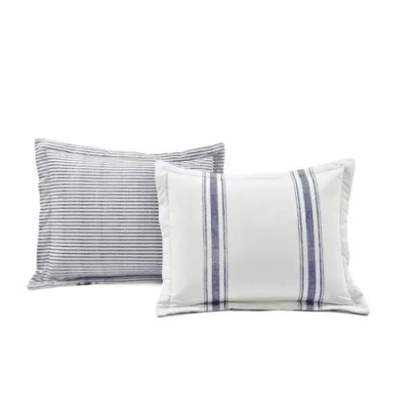 Comforters-Kirkland's Home Navy Stripe 3-Pc. King Comforter Set White/Blue