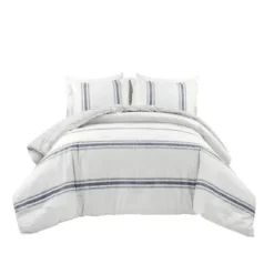 Comforters-Kirkland's Home Navy Stripe 3-Pc. King Comforter Set White/Blue