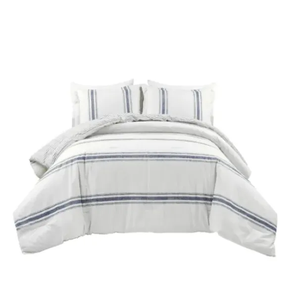 Comforters-Kirkland's Home Navy Stripe 3-Pc. King Comforter Set White/Blue