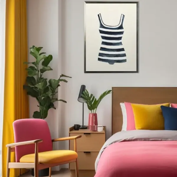 Framed Art-Kirkland's Home Navy Striped Bathing Suit Framed Art Print Blue/White