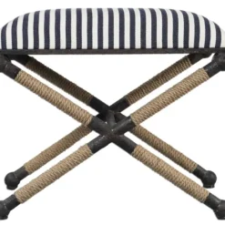 Benches & Ottomans-Kirkland's Home Navy Striped Seat And Black Metal Ottoman Blue/Ivory