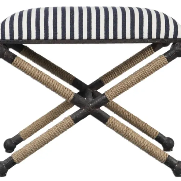 Benches & Ottomans-Kirkland's Home Navy Striped Seat And Black Metal Ottoman Blue/Ivory