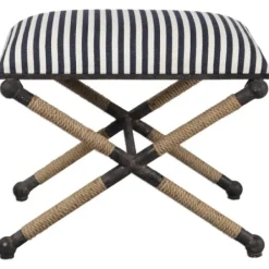 Benches & Ottomans-Kirkland's Home Navy Striped Seat And Black Metal Ottoman Blue/Ivory