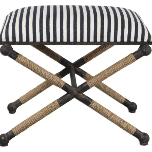 Benches & Ottomans-Kirkland's Home Navy Striped Seat And Black Metal Ottoman Blue/Ivory