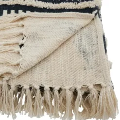 Blankets & Throws-Kirkland's Home Navy Textured Geometric Fringed Throw Blue/White
