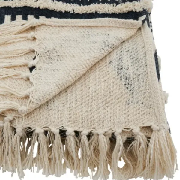 Blankets & Throws-Kirkland's Home Navy Textured Geometric Fringed Throw Blue/White