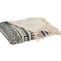 Blankets & Throws-Kirkland's Home Navy Textured Geometric Fringed Throw Blue/White