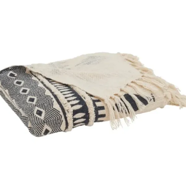 Blankets & Throws-Kirkland's Home Navy Textured Geometric Fringed Throw Blue/White