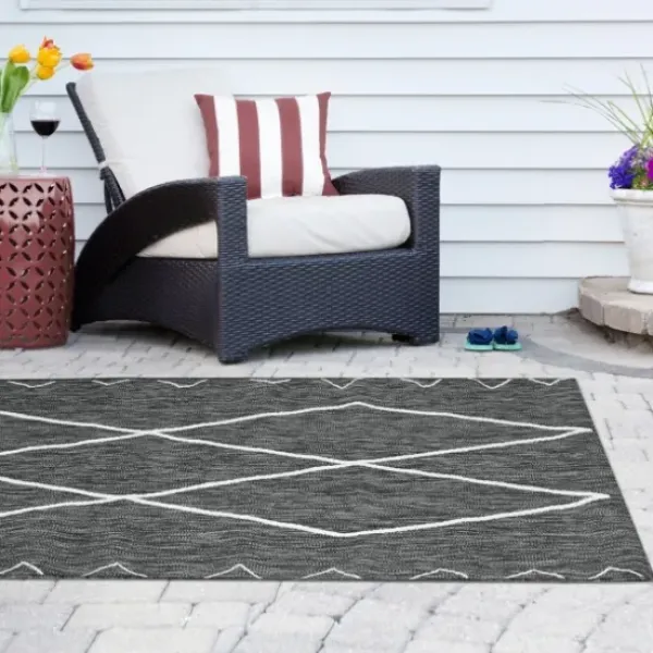 Outdoor Rugs-Kirkland's Home Navy Trellis Outdoor Area Rug, 7X10 Tan/Black/Blue