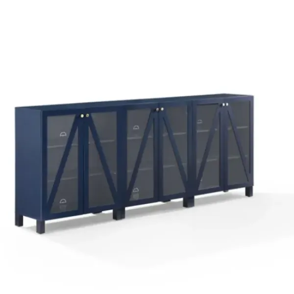 Tv Stands & Media Consoles-Kirkland's Home Navy Triangle 6-Door Wood Media Cabinet Blue