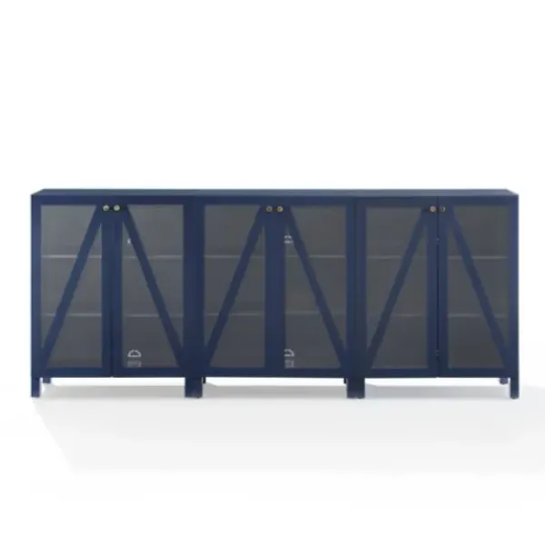 Tv Stands & Media Consoles-Kirkland's Home Navy Triangle 6-Door Wood Media Cabinet Blue