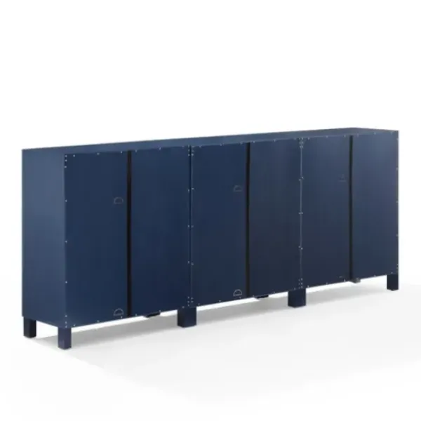 Tv Stands & Media Consoles-Kirkland's Home Navy Triangle 6-Door Wood Media Cabinet Blue