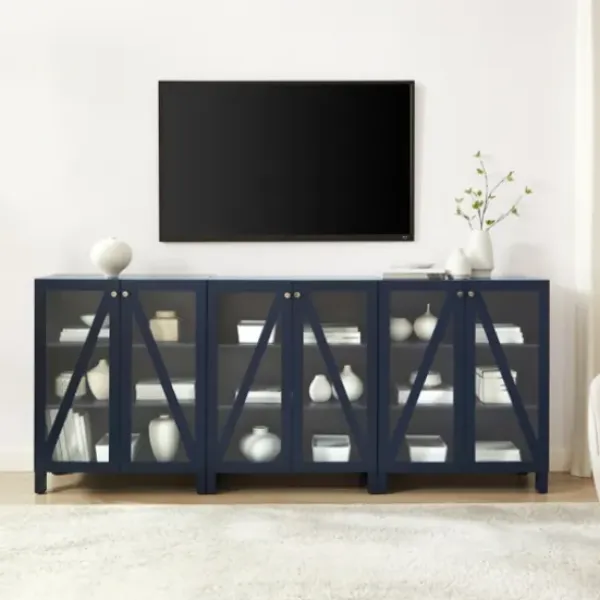 Tv Stands & Media Consoles-Kirkland's Home Navy Triangle 6-Door Wood Media Cabinet Blue