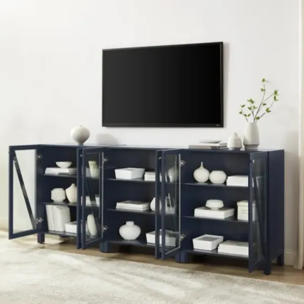 Tv Stands & Media Consoles-Kirkland's Home Navy Triangle 6-Door Wood Media Cabinet Blue