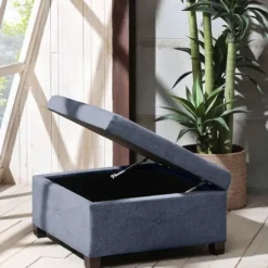 Benches & Ottomans-Kirkland's Home Navy Tufted Square Storage Ottoman Blue