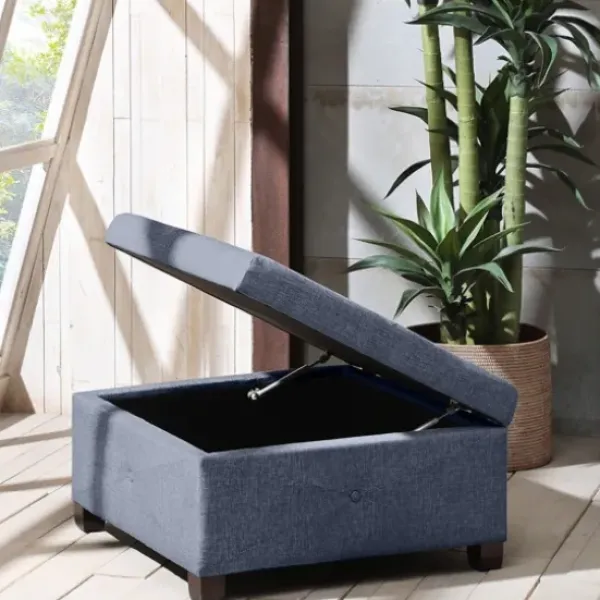 Benches & Ottomans-Kirkland's Home Navy Tufted Square Storage Ottoman Blue
